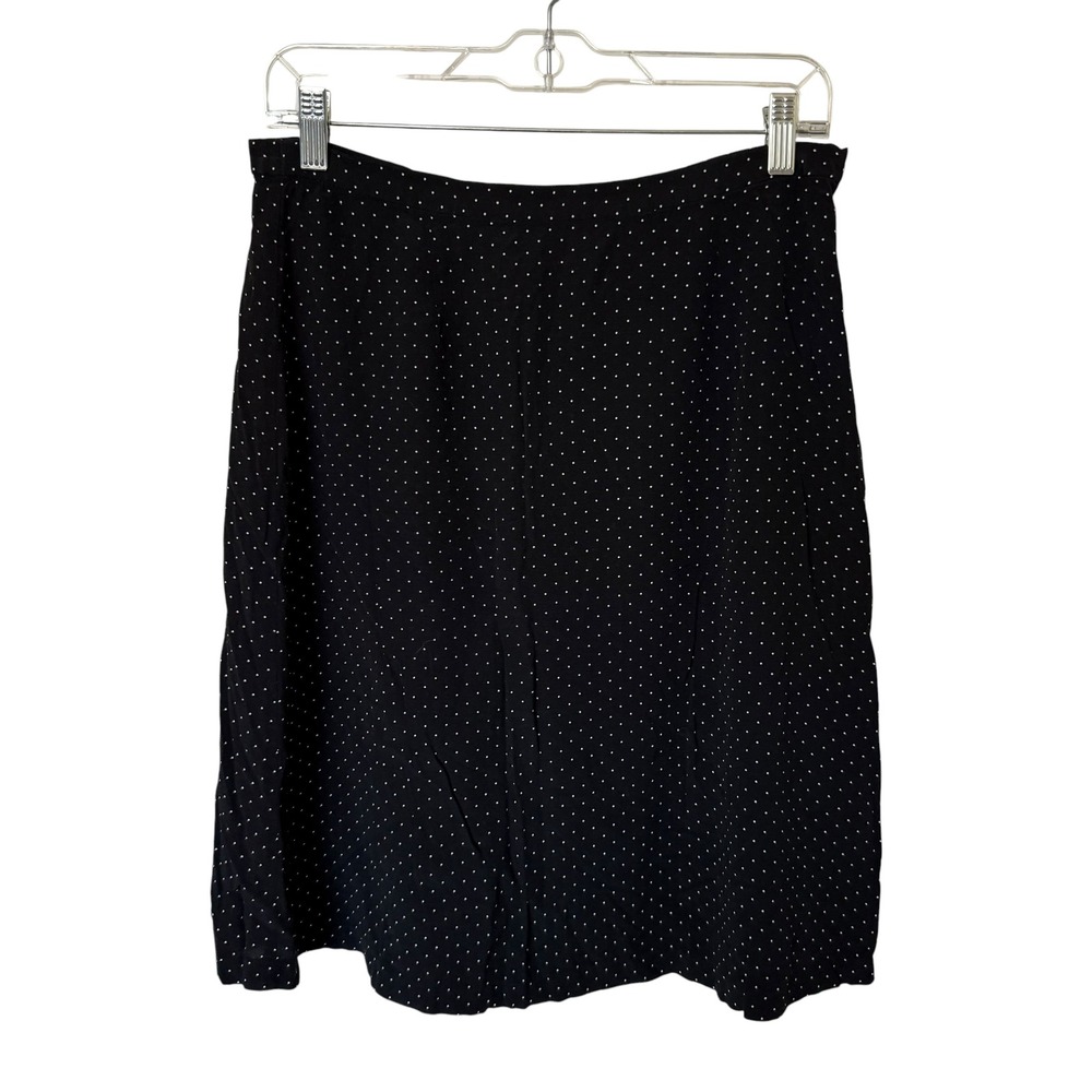 Talbots Polka Dot Skirt Women 10 Black White Excellent A-Line Rayon Knee Length